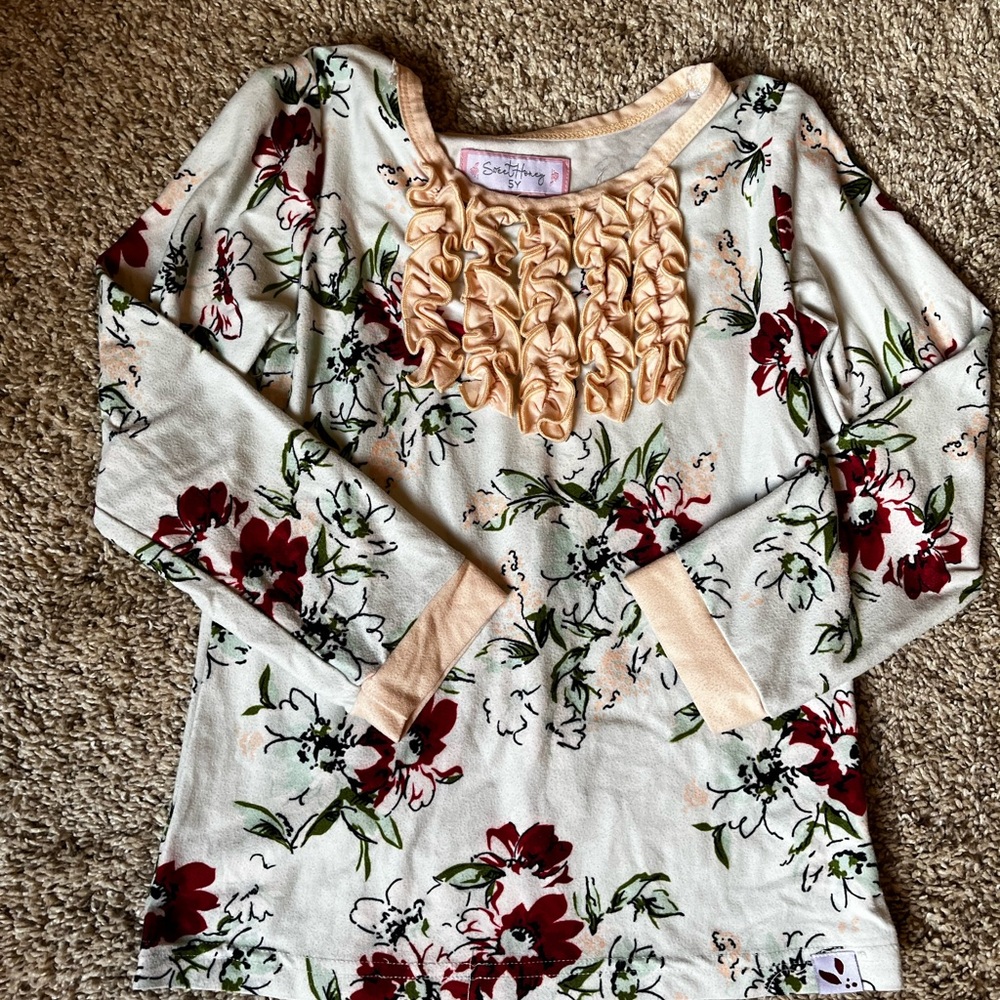 SweetHoney Floral Ruffle Long Sleeve Girls pajama set size 5 soft cotton blend
